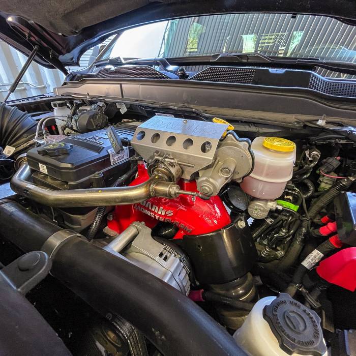 Monster-Ram® Intake System Gen-2 (red powder-coated), includes High-Flow heater and Billet Intake Plate for 2013-2018 Dodge Ram 2500/3500 6.7L Cummins
